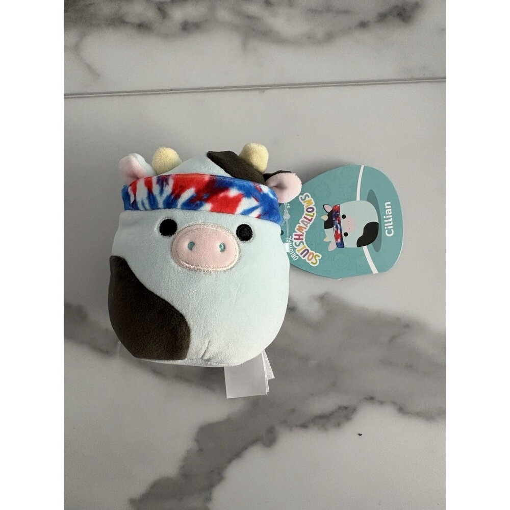 Squishmallows Cillian The Cow 5" Tie Dye Headband Blue Plush NWT USA July Summer